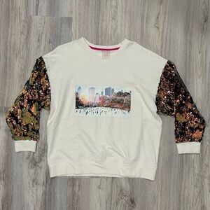 NEW Terez Crewneck Sweatshirt Central Park Ice Rink Graphic Sequin Sleeve Size M